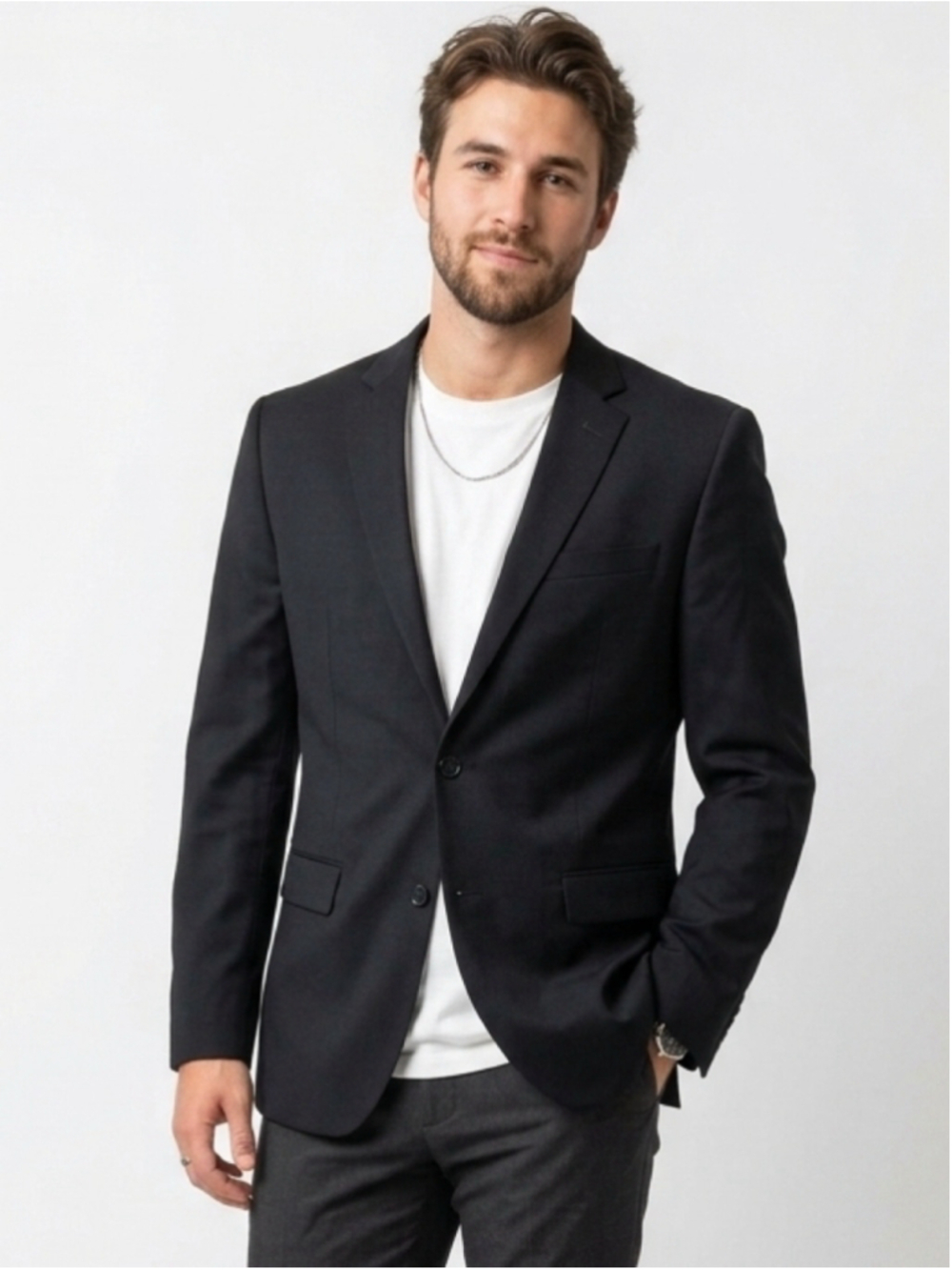 Men's Joseph Abboud Slim Fit Black Wool Suit Jacket Blazer 44L Made in Canada